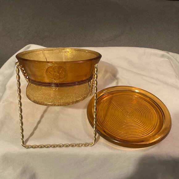 VTG Jeanette Glass Lady Berkshire 1942 AmberPowder Dish & Lid (2 pcs)-4.5" D-EUC - Picture 5 of 9
